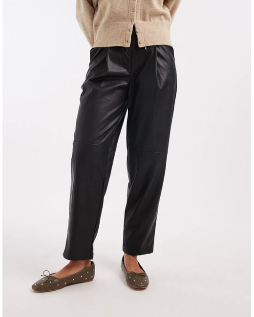 Miss Selfridge Black Faux Leather Barrel Leg Pants