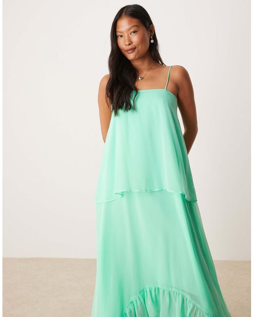 ASOS Green Asos Design Petite Cami Overlay Midi Dress With Ruffle