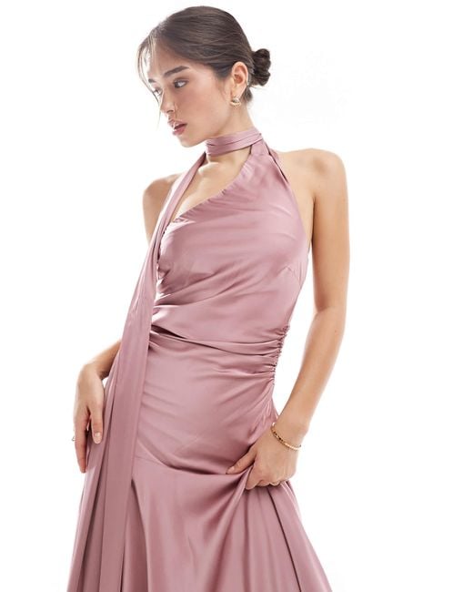 TFNC London Pink – bridesmaid – asymmetrisches maxikleid aus satin mit schalkragen
