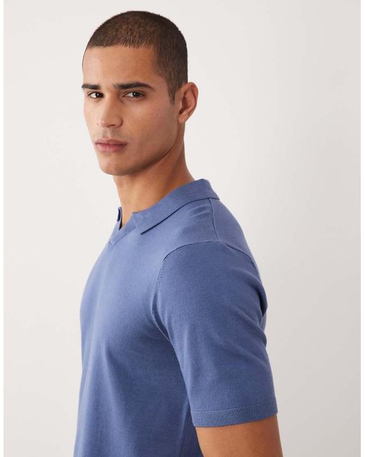 Threadbare Blue Knit Short Sleeve Polo Shirt for men