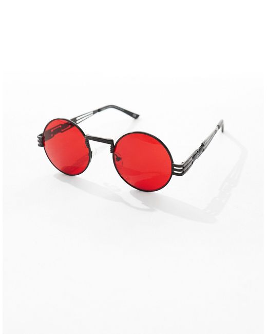 ASOS Red Oval Sunglasses With Lens for men