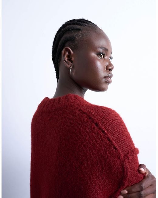 TOPSHOP Red Knitted Wool Blend Fluffy Exposed Seam Easy Jumper