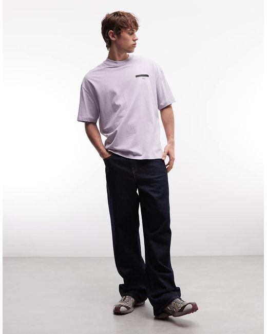 AllSaints Purple Redact Oversized Embroidered Logo T-shirt With Back Print for men