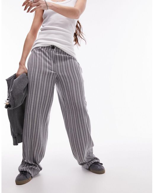 TOPSHOP White Stripe Low Slung Linen Pants