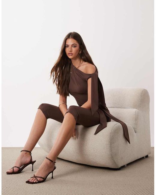 The Frolic Brown Exclusive Slinky Drape Knot Side Capri Pants
