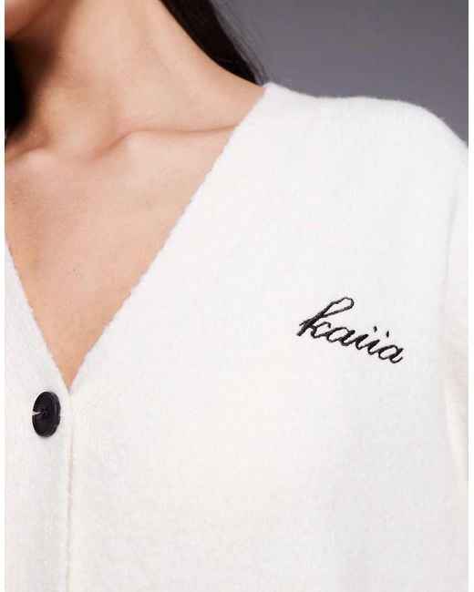 Kaiia Natural Wool Feel Knitted Embroidered Logo Button Through Cardigan Co-Ord