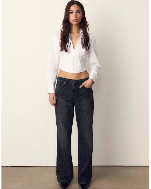 Stradivarius Natural Poplin Corsetry-Inspired Shirt
