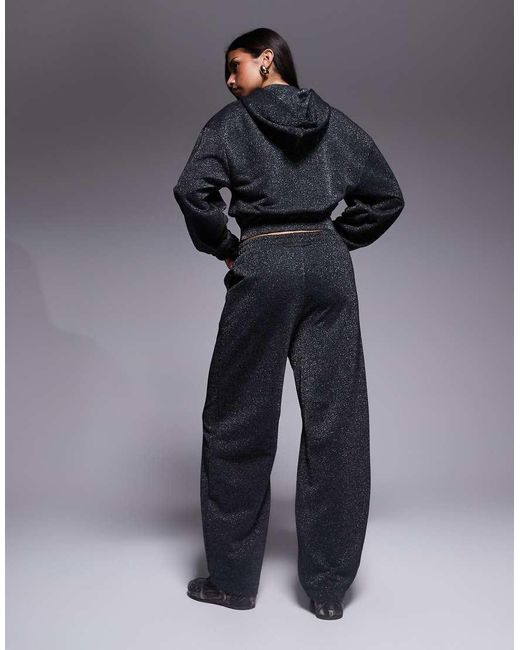 ASOS Blue Weekend Collective Co-ord Zip Though Wide Leg jogger With Metallic Thread