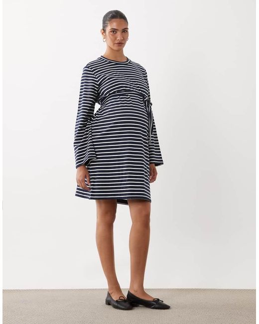 Mama.licious Blue Mamalicious Maternity Long Sleeve Jersey Mini Dress