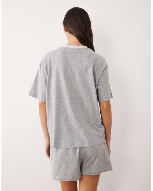 ASOS Natural Cotton Slub Oversized Tee And Short Set With Contrast Neck Binding