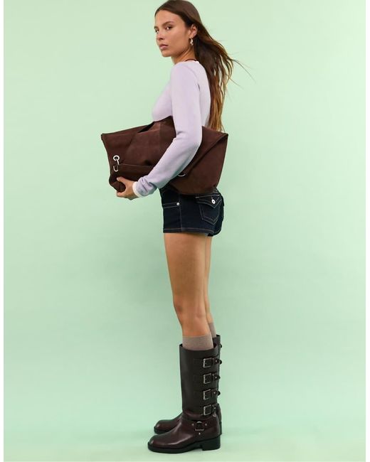 Stradivarius Green Suede Bag With Knot And Buckle