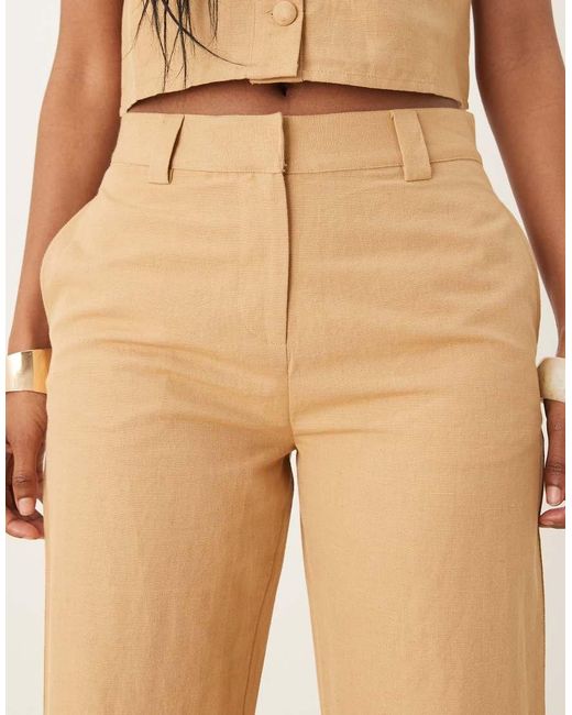Pretty Lavish Natural Linen Look Wide Leg Pants