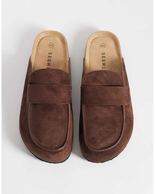 SEQWL Wide Fit Brown Soda Slip On Loafer Style Mules With