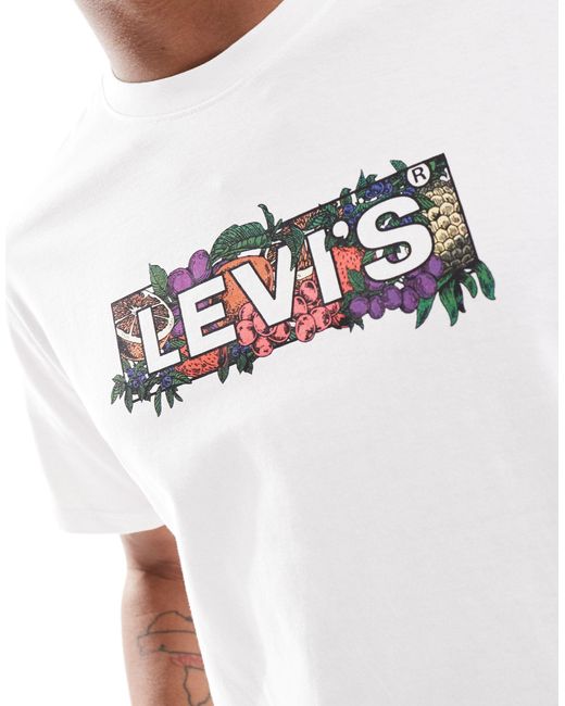 T-shirt comoda bianca con riquadro del logo con frutta colorata di Levi's in White da Uomo