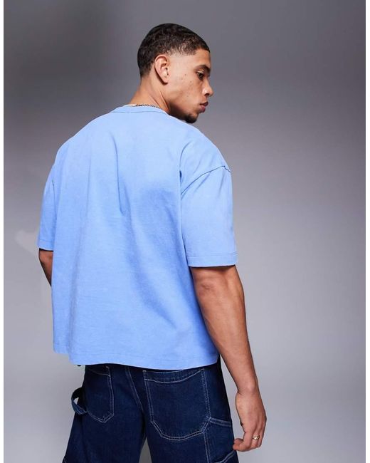ASOS Blue Heavyweight Boxy Oversized T-shirt With Text Embroidery for men