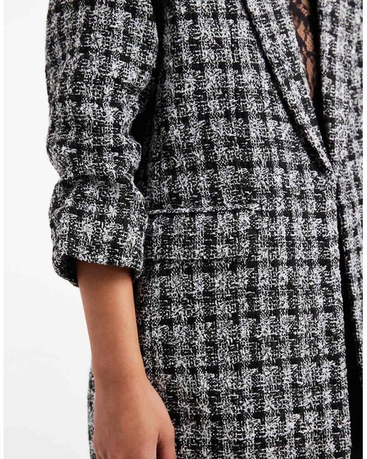 Vero Moda Gray Oversized Boucle Texture Ruched Sleeve Blazer