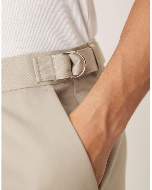 ASOS Natural Smart Wide Leg Trousers With Side Adjusters for men