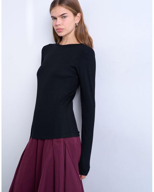 TOPSHOP Blue Premium Rib Long Sleeve Top