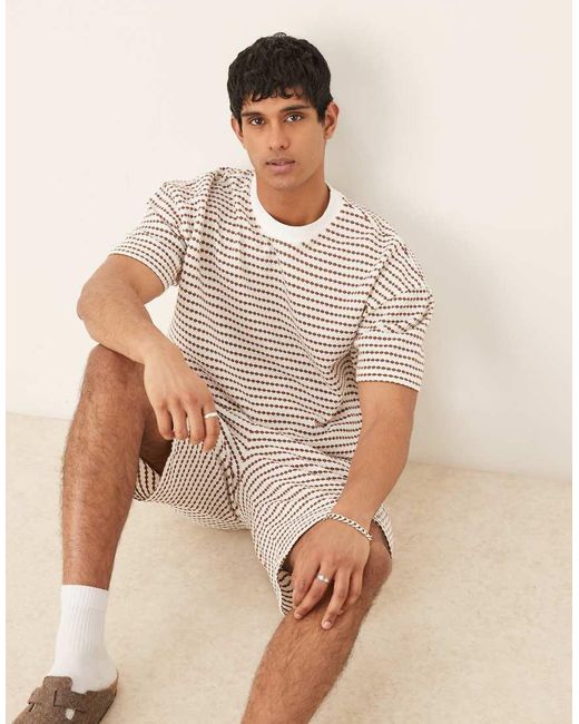 T-Shirt Oversize Squadrata A Righe Testurizzate Con Spalle Scese di ASOS in Natural da Uomo