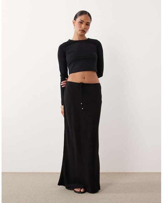 New Look Black Linen Blend Bias Midi Skirt