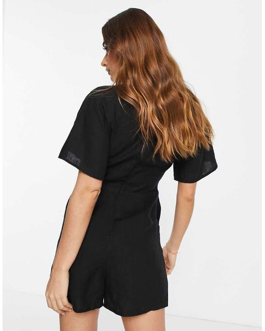& Other Stories Black Knot Detail Linen Playsuit