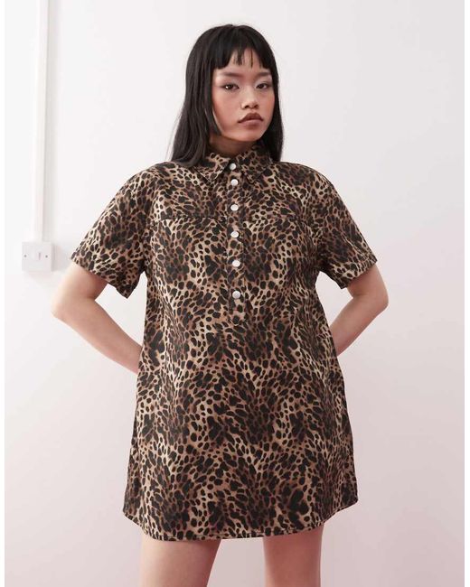 Monki Oversized Overhemdjurk Van Keperstof in het Pink