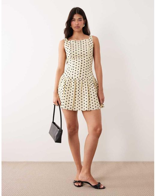 Kaiia Yellow Exclusive High Square Neck Button Front Gathered Skirt Mini Dress