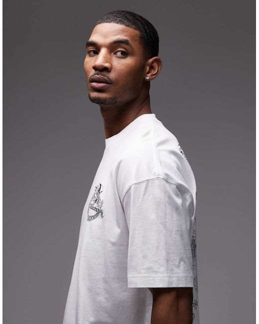 AllSaints Gray Terra Graphic Logo T-shirt With Back Print for men