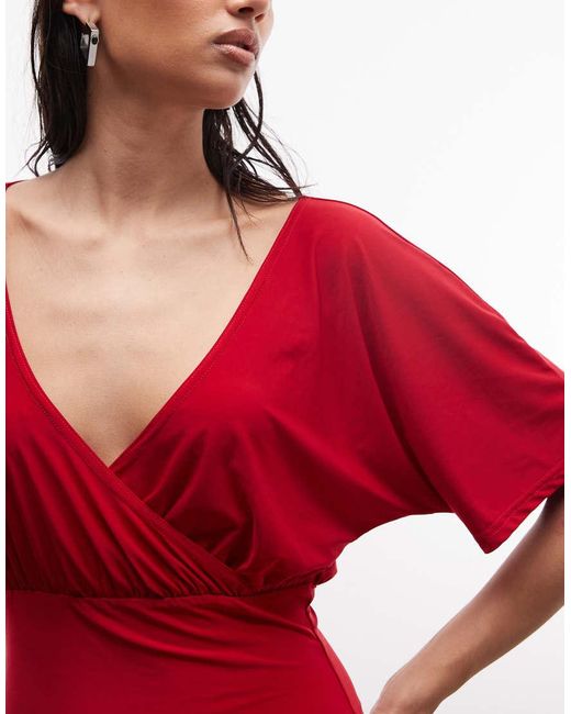 Reclaimed Vintage Red Wrap Cinch Waist Top
