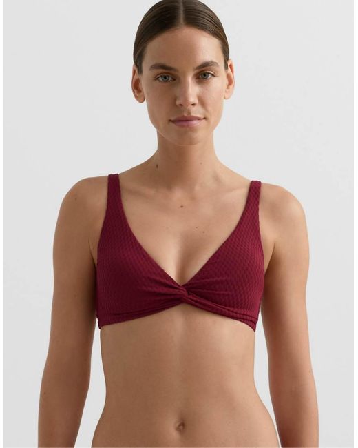 Oysho Red Mini Check Jacquard Halter Bikini Top