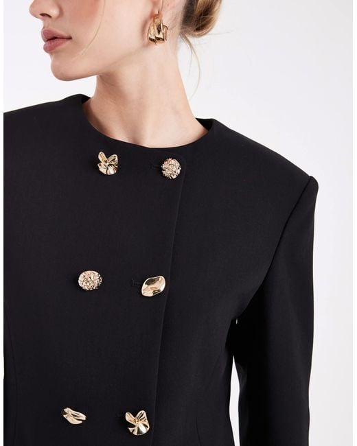 ASOS Black Tailored High Neck Blazer Suit With Mixed Buttons