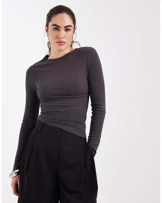 ASOS Blue Soft Longline Long Sleeve Shrunken Tee