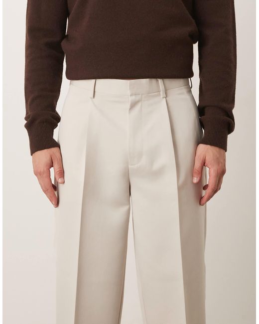 ASOS Natural Smart Oversized Tapered Trousers With Front Pleat for men