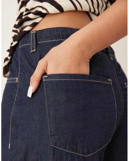 Mango Broek Met Denim Look, Elastische Taille En Wijde Pijpen in het Blue