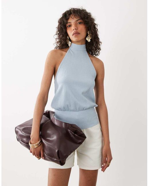 ASOS Blue Textured Halter Neck Top
