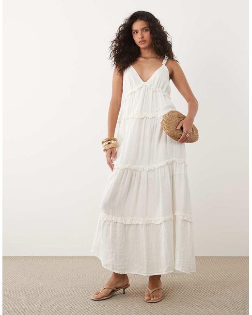 Y.A.S Natural Tiered Ruffle Detail Cami Maxi Dress