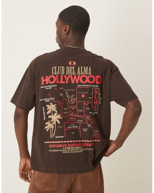 T-Shirt Oversize Con Grafica Di Città di ASOS in Brown da Uomo