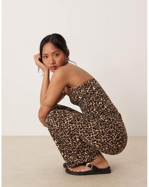 Vila Broek Van Gladde Jersey Met Luipaardprint, Deel Van Co-Ord Set in het Natural