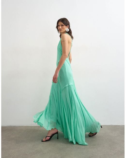 topshop evening dresses TOPSHOP Women's Green Premium Viscose High Neck Open Back Maxi Dress