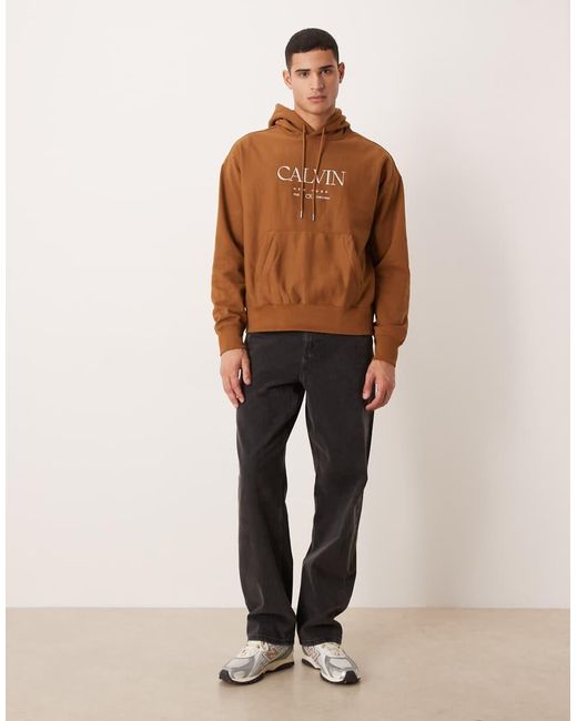 Calvin Klein Brown Calvin Klein Jean Chest Graphic Premium Hoodie for men