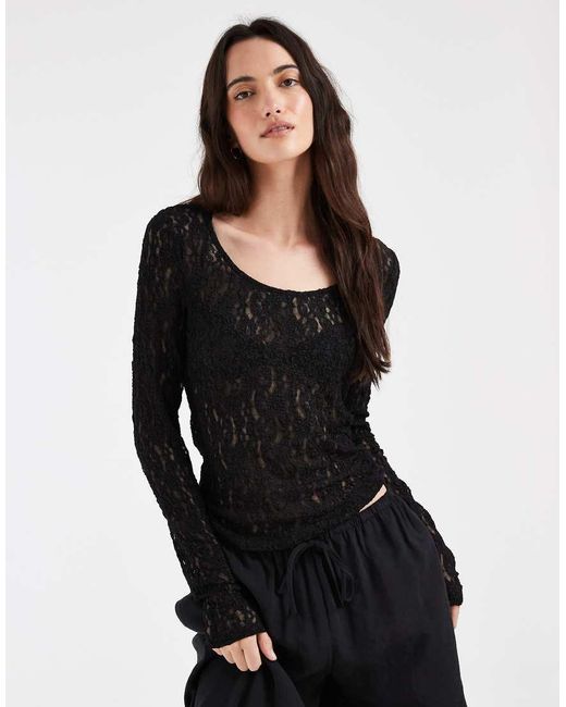 Vero Moda Black Long Sleeve Lace Reversible Top