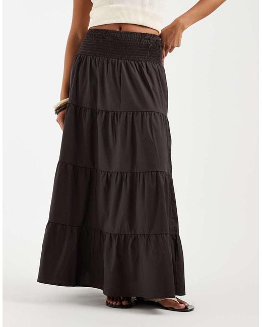 Vero Moda Black Shirred Waist Tiered Boho Maxi Skirt