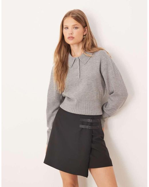 Gina Tricot Gray Long Sleeve Collar Knitted Jumper