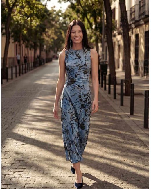 Desigual Blue Flocked Midi Dress