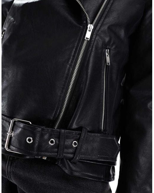 Vero Moda Oversized Bikerjack Van Imitatieleer in het Black