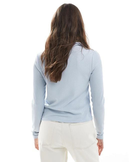 Pieces Blue – geripptes polo-oberteil