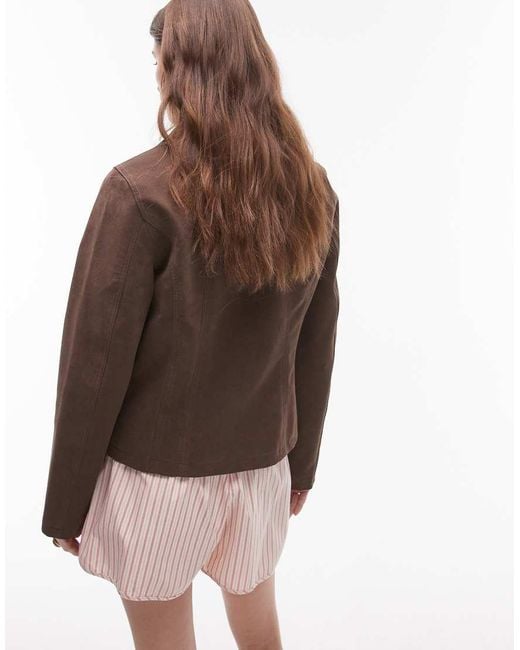 TOPSHOP Brown Faux Suede Zip Through Jacket