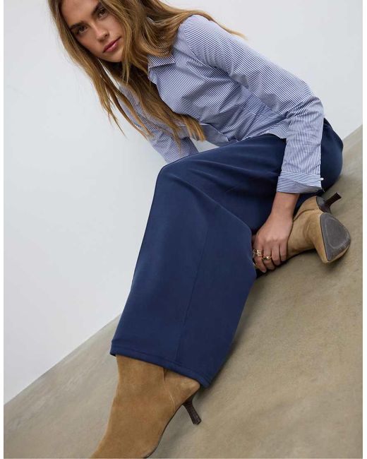 Stradivarius Blue Soft-Touch Wide-Leg Jogger Trousers With Front Seam Detail