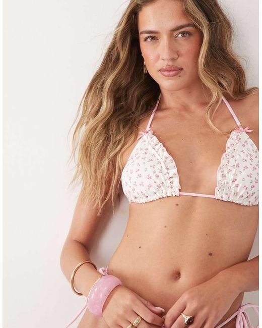 Going Somewhere Brown Ditsy Floral Print Triangle Bikini Top