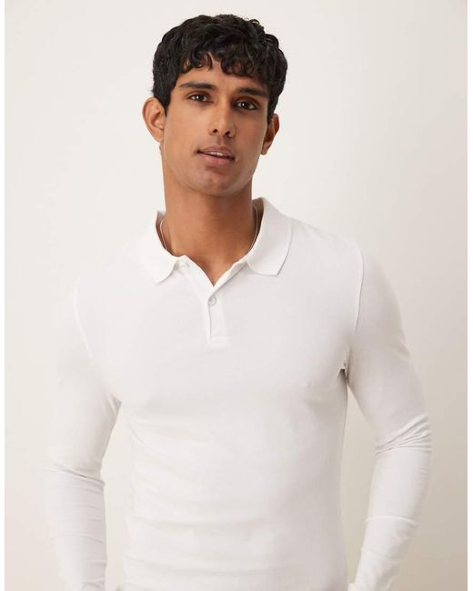 ASOS White Essentials Muscle Fit Long Sleeve Polo for men